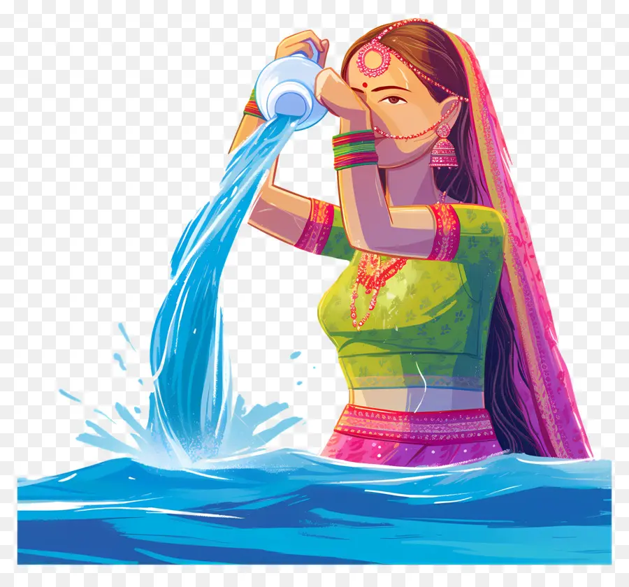 Chhath Puja，Femme Versant De L'eau PNG