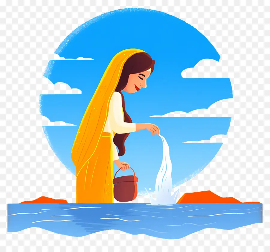 Chhath Puja，Femme Versant De L'eau PNG