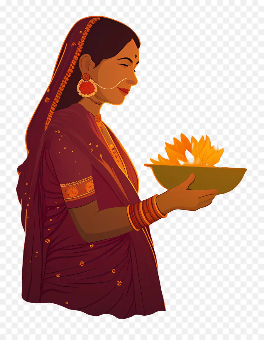 Chhath Puja，Femme Avec Des Fleurs PNG