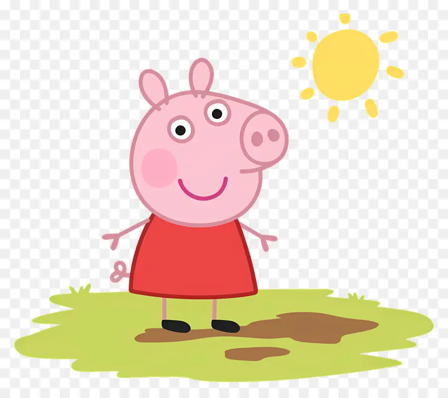 Cochon Peppa，Cochon De Dessin Animé En Robe Rouge PNG