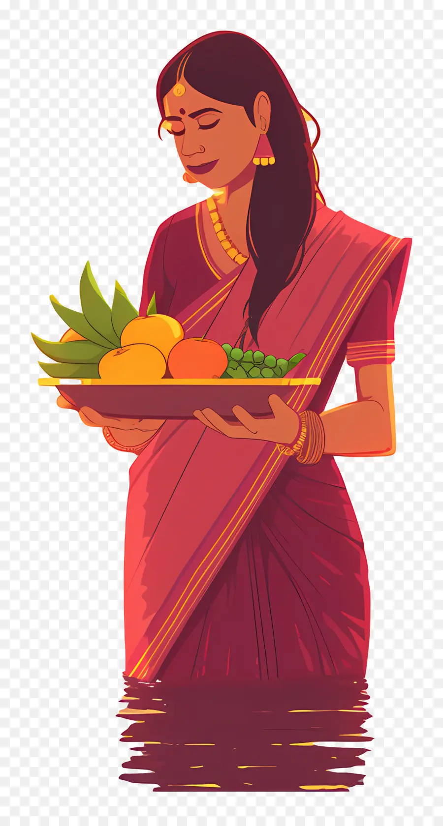 Chhath Puja，Femme Avec Plateau De Fruits PNG