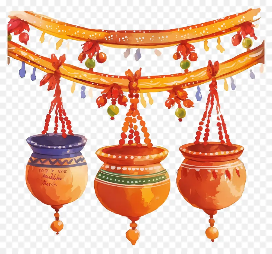 Dahi Handi，Pots Suspendus Traditionnels PNG