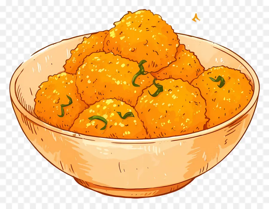 Boulettes De Poulet，Boulettes De Fromage Dans Un Bol Orange PNG