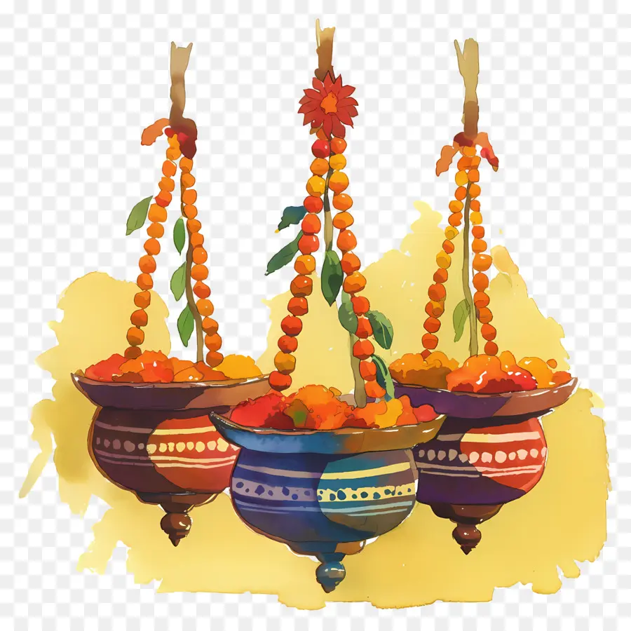 Dahi Handi，Pots Floraux Suspendus PNG