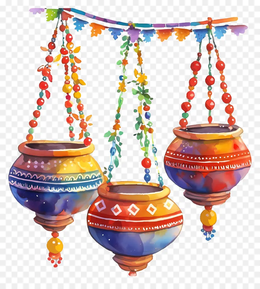 Dahi Handi，Pots Suspendus Colorés PNG