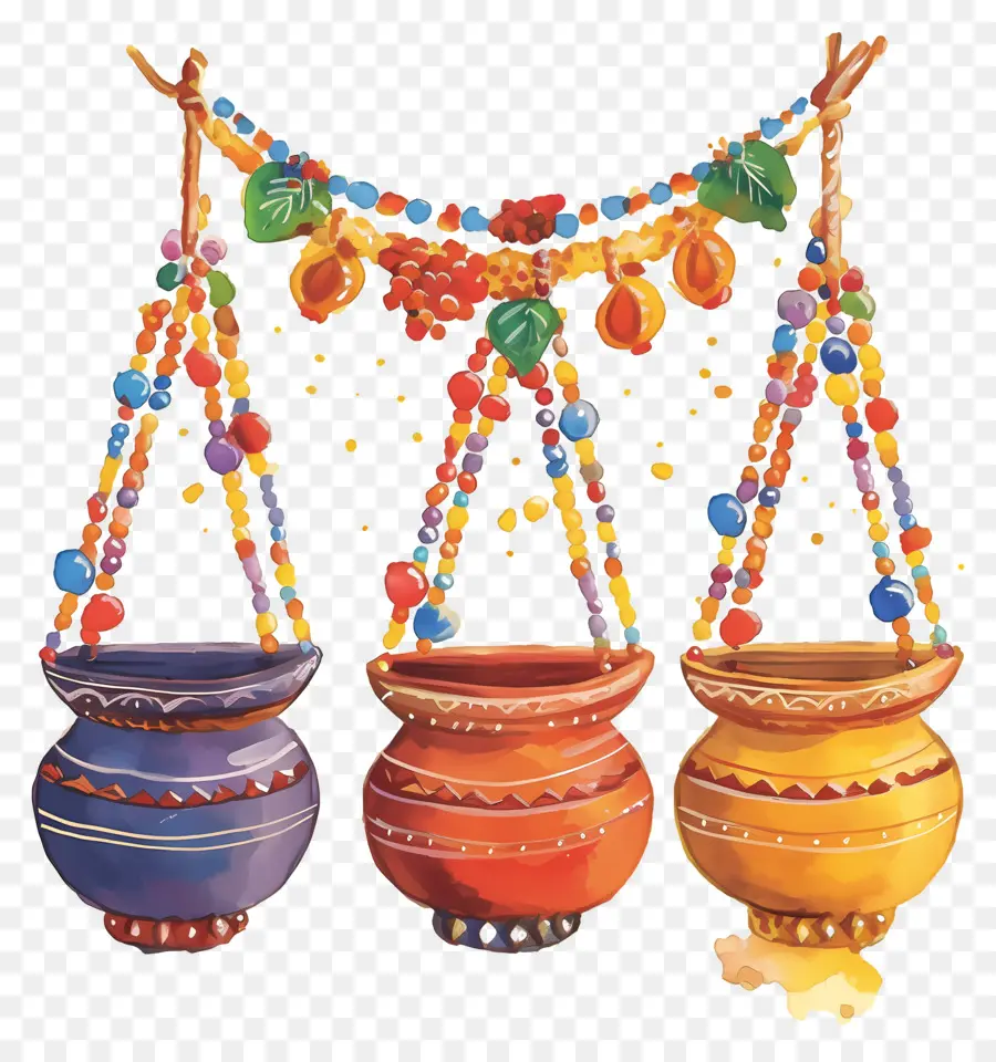 Dahi Handi，Pots Suspendus Colorés PNG