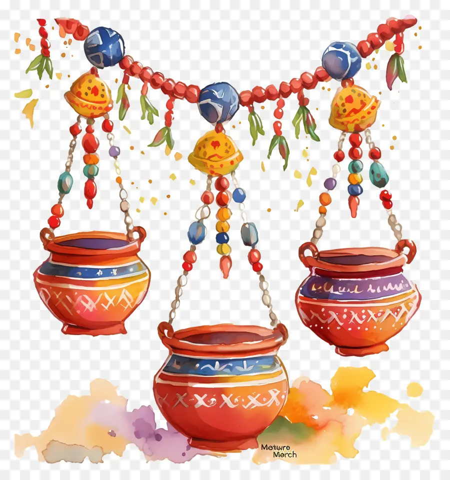 Dahi Handi，Pots Suspendus Colorés PNG