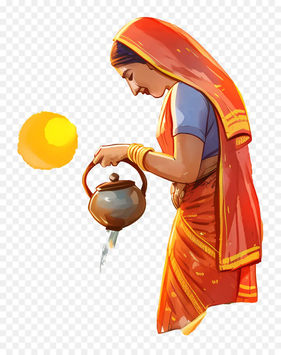 Chhath Puja，Femme Avec Pot PNG