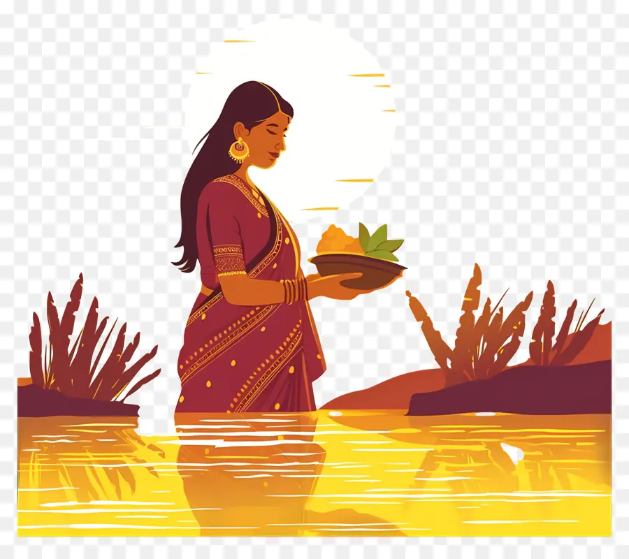 Chhath Puja，Femme Dans L'eau PNG