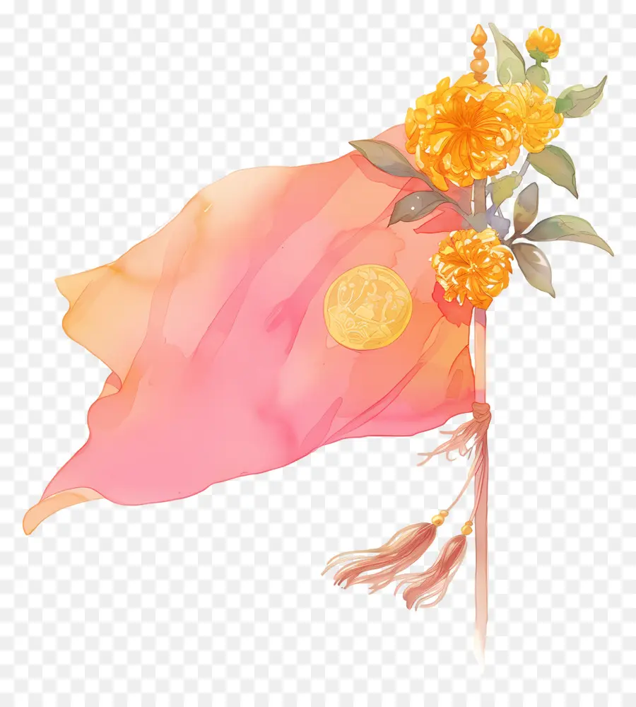 Drapeau Rose，Drapeau Rose à Fleurs Jaunes PNG