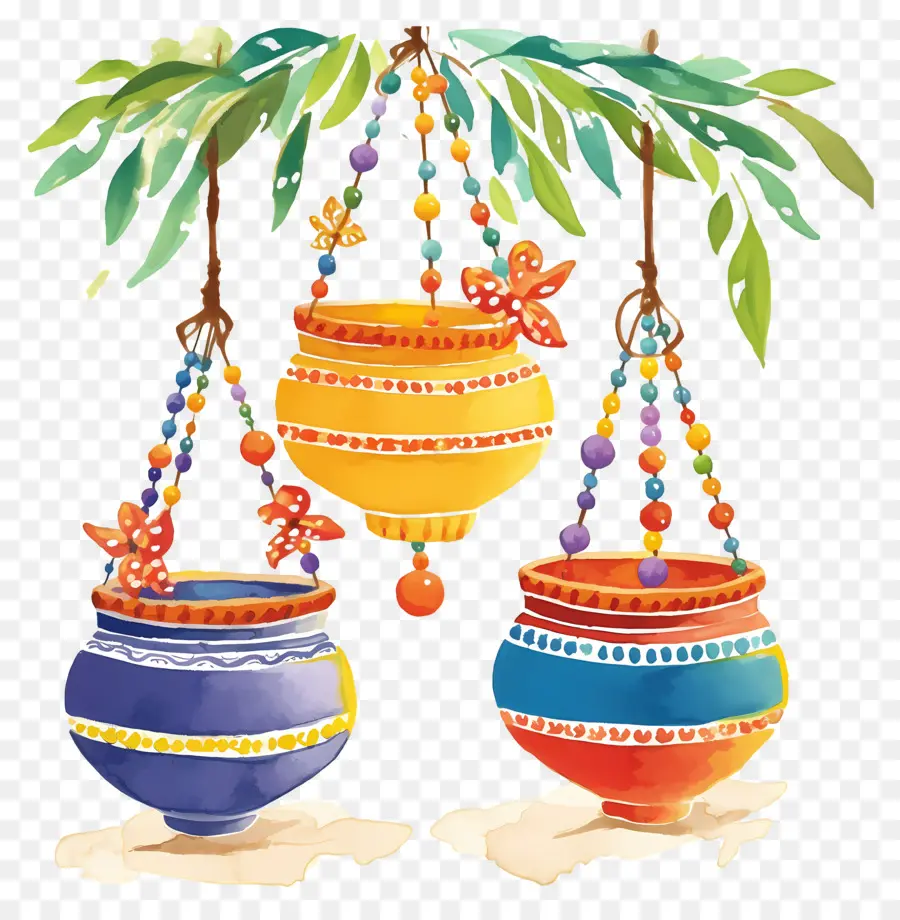 Dahi Handi，Pots Suspendus Décoratifs PNG