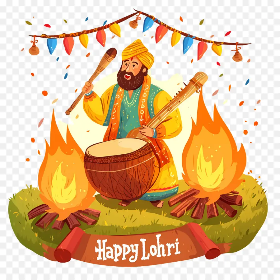 Lohri，Homme Avec Tambour PNG