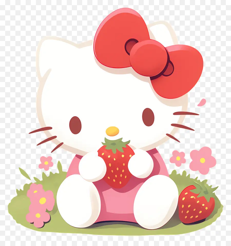 Hello Kitty à La Fraise，Chat De Dessin Animé à La Fraise PNG