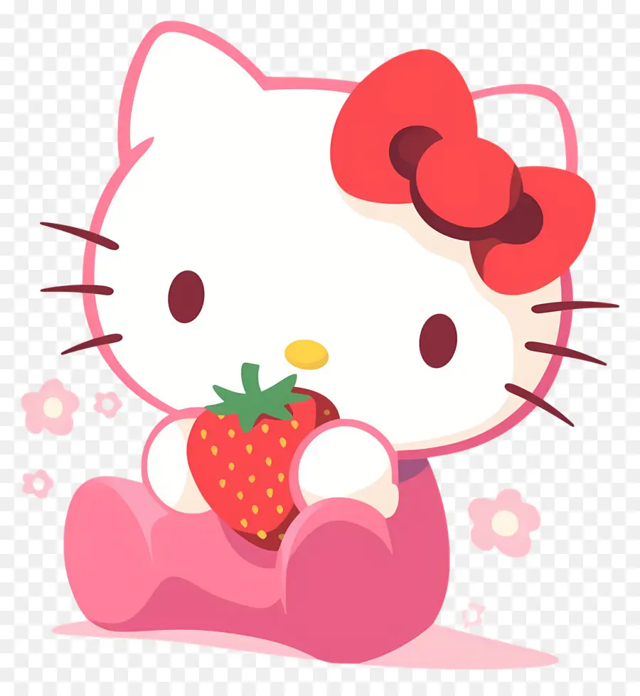 Hello Kitty à La Fraise，Chat De Dessin Animé à La Fraise PNG