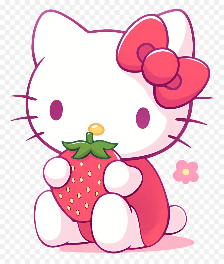 Hello Kitty à La Fraise，Chat De Dessin Animé à La Fraise PNG