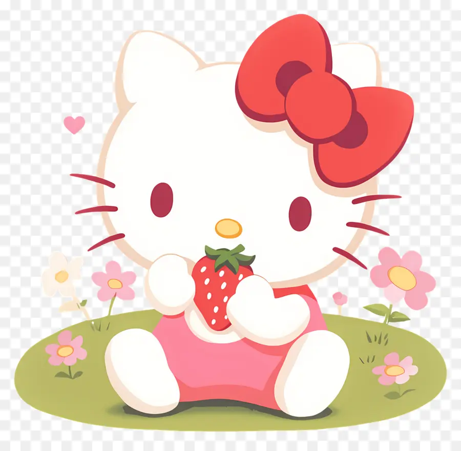 Hello Kitty à La Fraise，Chat De Dessin Animé à La Fraise PNG