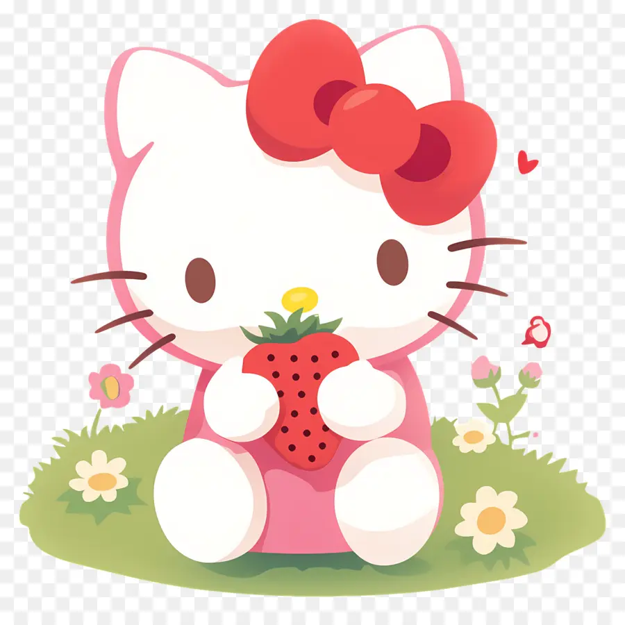 Hello Kitty à La Fraise，Chat De Dessin Animé à La Fraise PNG