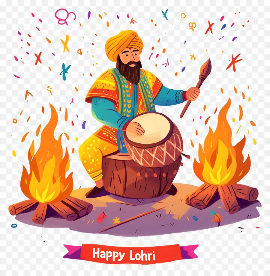 Lohri，Homme Jouant Du Tambour PNG