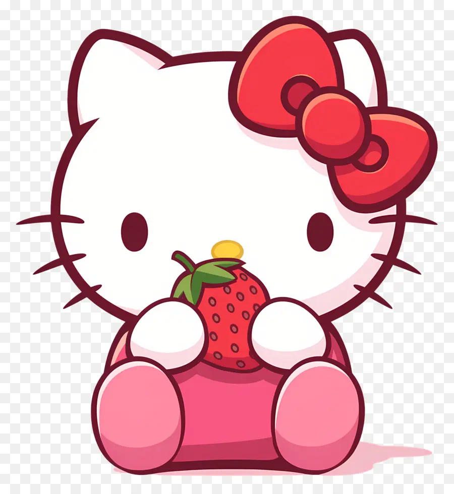 Hello Kitty à La Fraise，Chat De Dessin Animé à La Fraise PNG