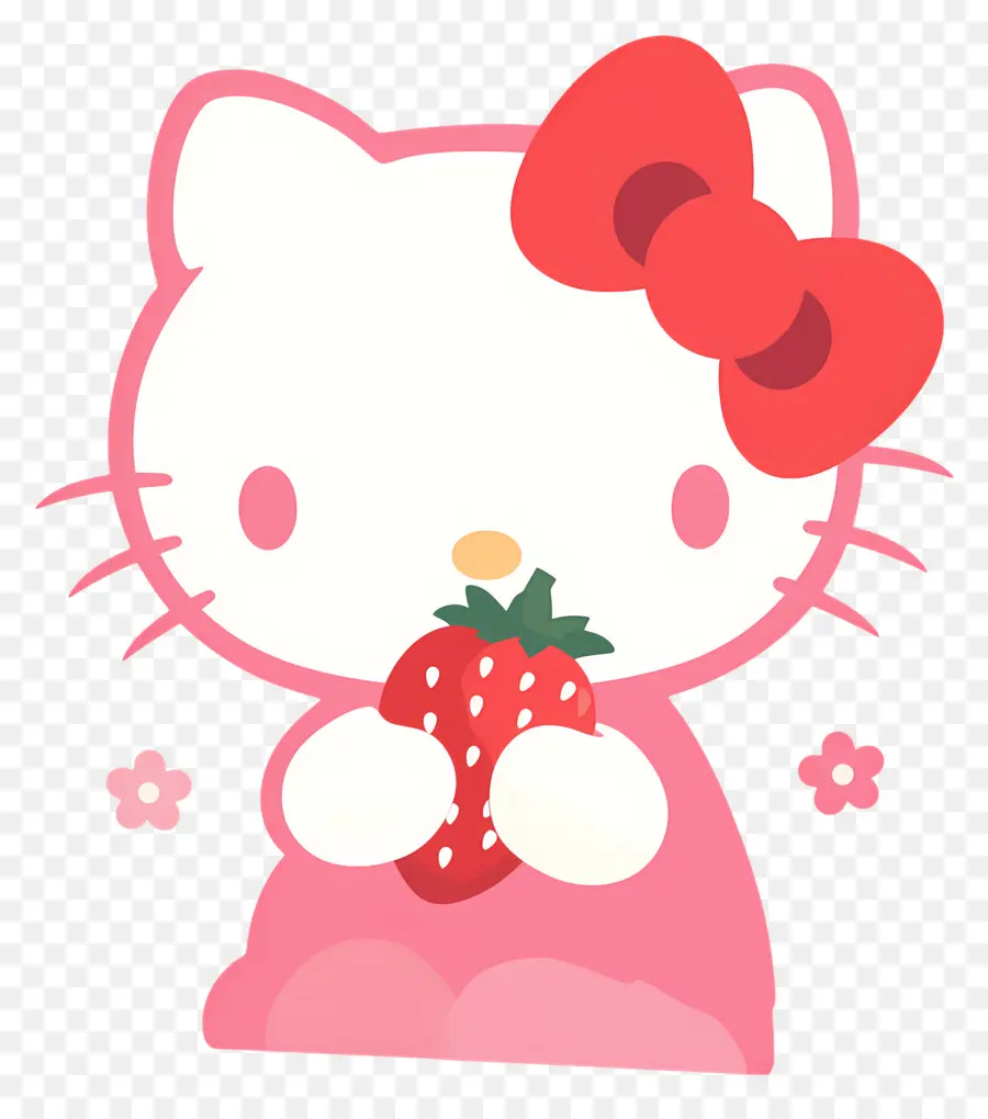 Hello Kitty à La Fraise，Chat De Dessin Animé à La Fraise PNG