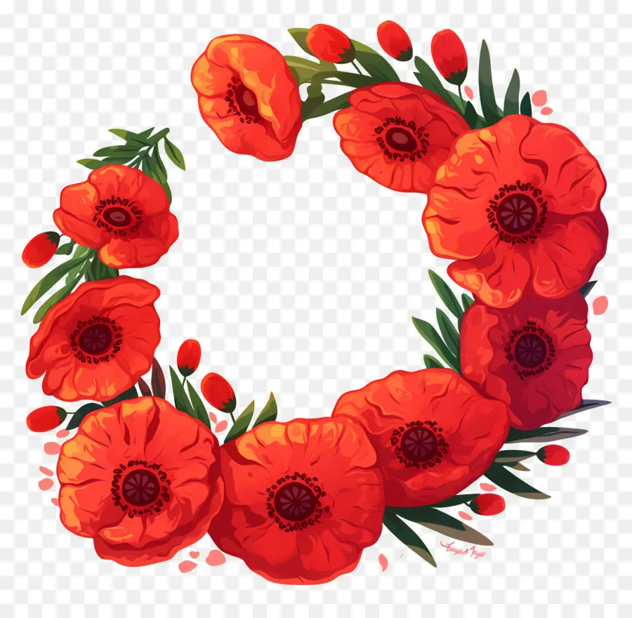 Journée Anzac，Couronne De Coquelicots Rouges PNG