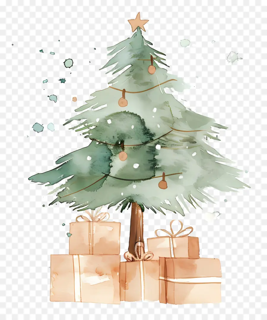 Arbre De Noël Aquarelle，Arbre De Noël Décoré PNG