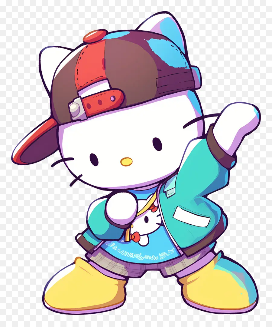 Bonjour Kitty，Chat De Dessin Animé En Tenue Hip Hop PNG