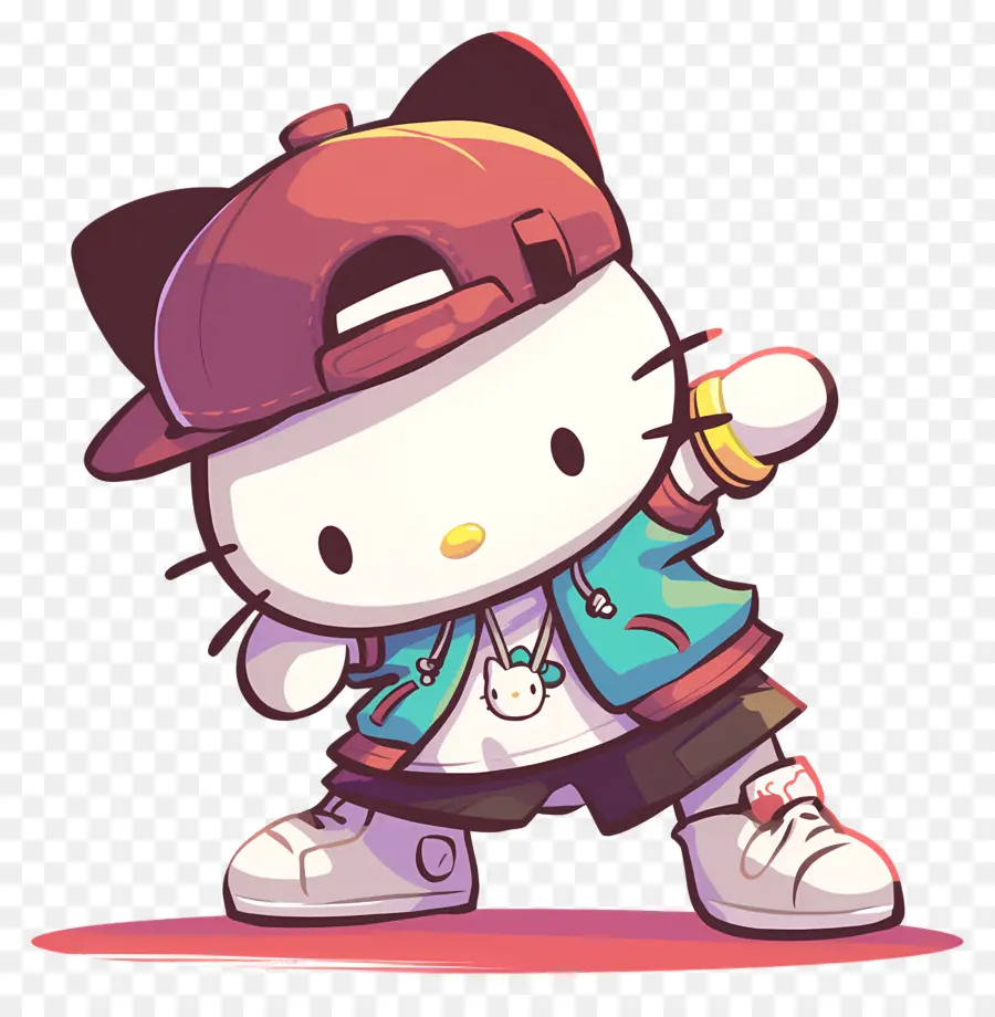 Bonjour Kitty，Chat De Dessin Animé En Tenue Hip Hop PNG