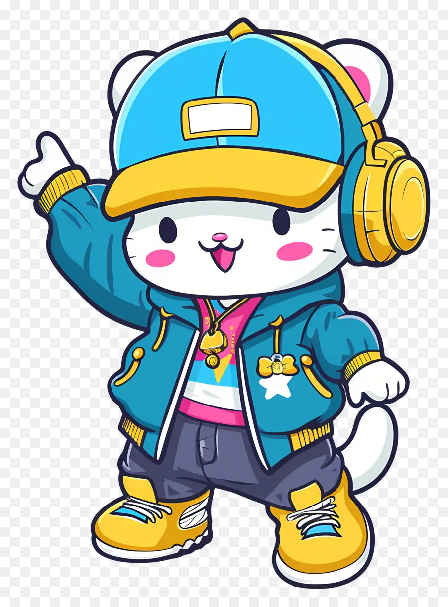 Bonjour Kitty，Chat Cool En Tenue Hip Hop PNG