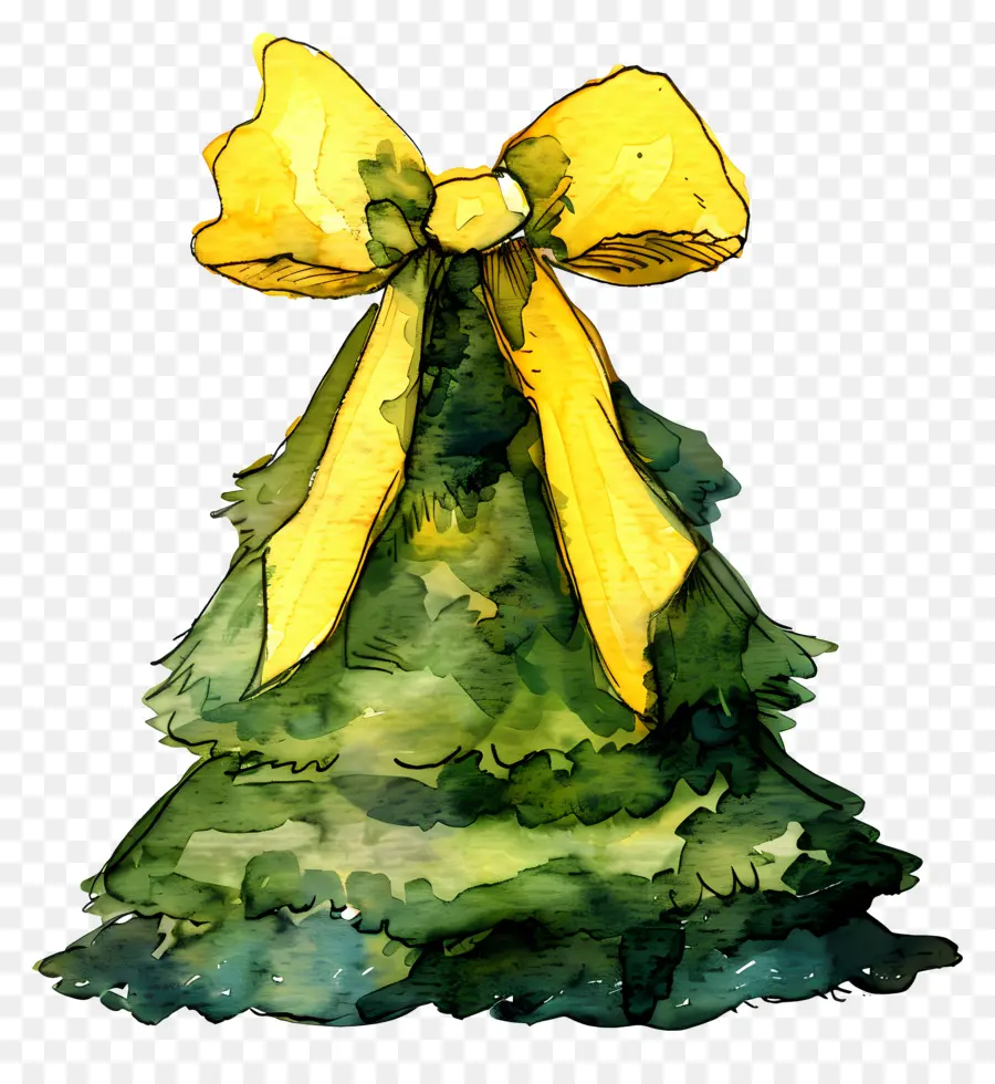 Arbre De Noël Abstrait，Sapin De Noël Avec Noeud Jaune PNG