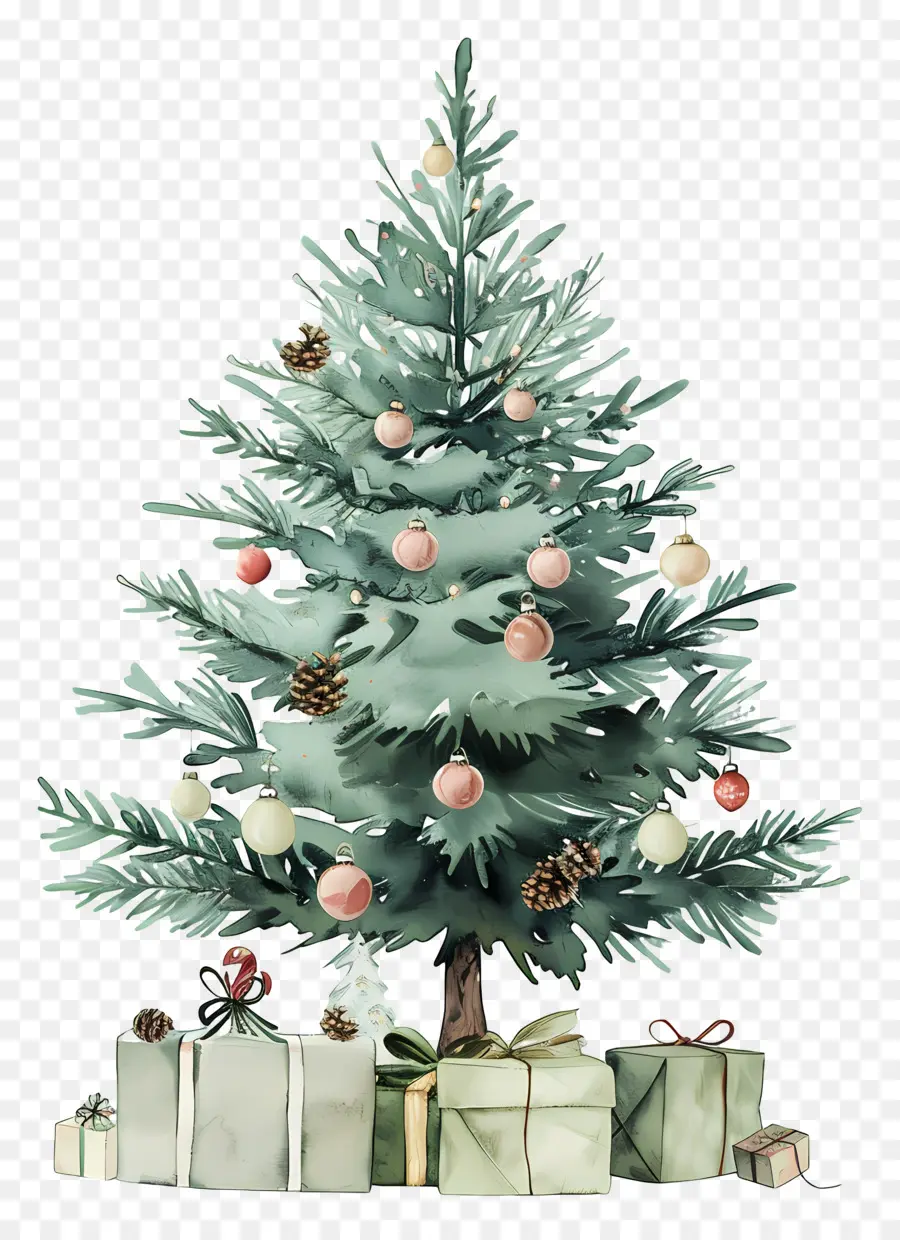 Arbre De Noël Aquarelle，Arbre De Noël Décoré PNG