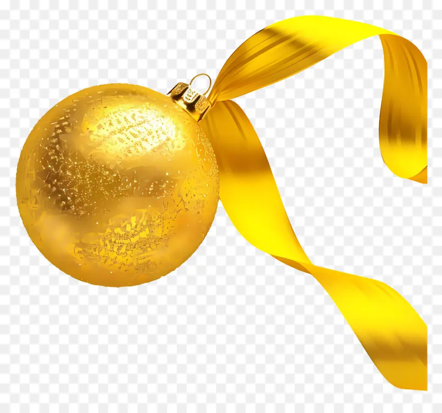 Boule D'or De Noël，Ornement Doré Avec Ruban PNG