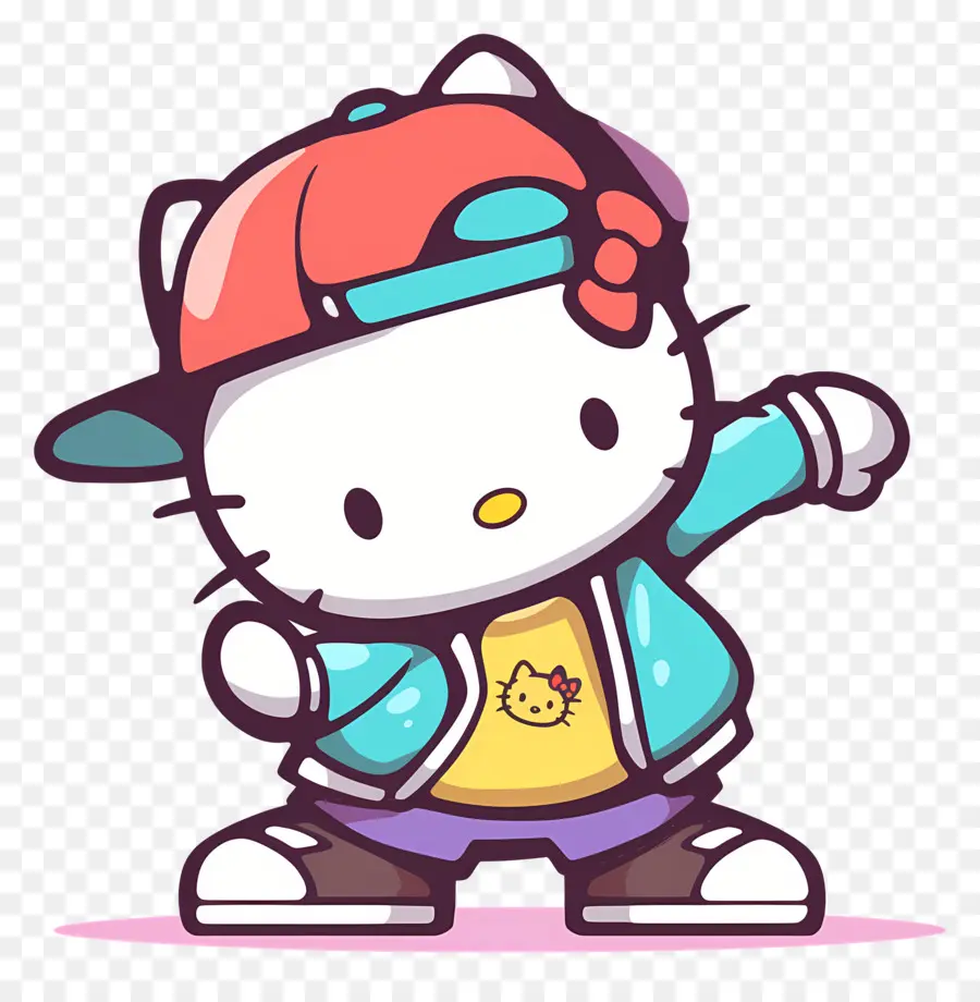 Bonjour Kitty，Chat De Dessin Animé En Tenue Hip Hop PNG