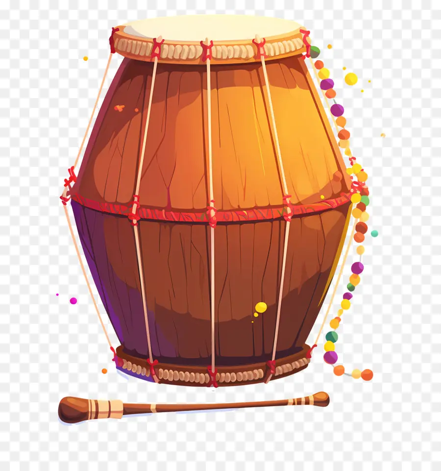 Dhol Lohri，Tambour Marron Avec Bâtons PNG