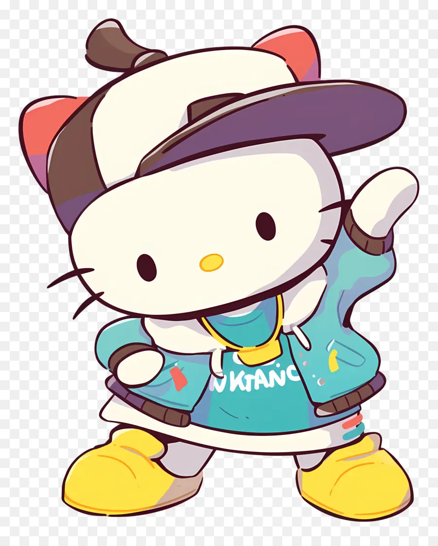 Bonjour Kitty，Chat De Dessin Animé En Tenue Hip Hop PNG