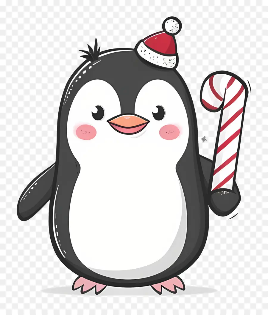 Pingouin De Noël，Pingouin Avec Canne En Bonbon PNG