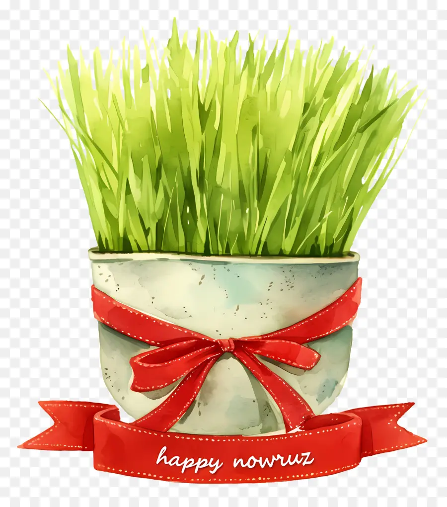 Joyeux Nowruz，Herbe Verte Avec Ruban Rouge PNG