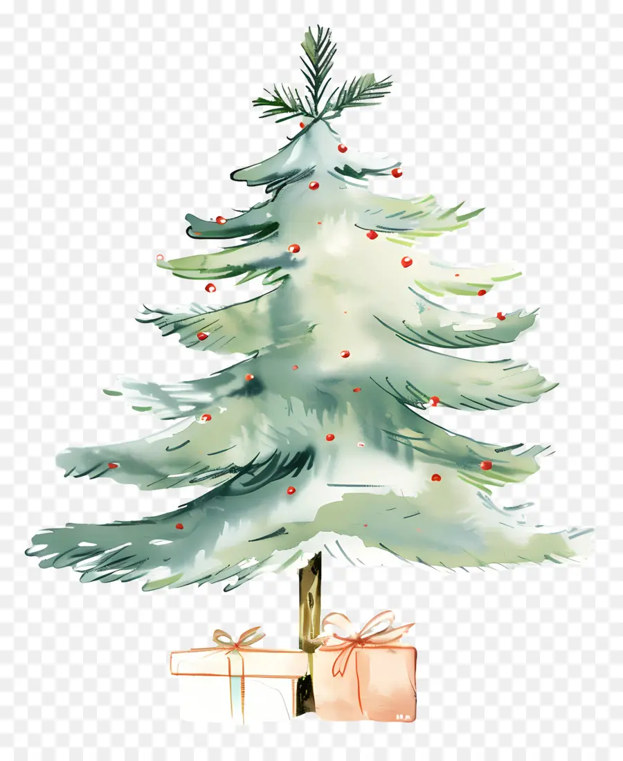 Arbre De Noël Aquarelle，Arbre De Noël Décoré PNG