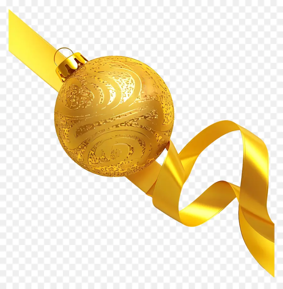 Boule D'or De Noël，Ornement Doré Avec Ruban PNG