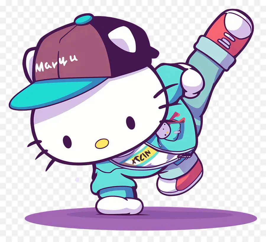 Bonjour Kitty，Chat De Dessin Animé Dans Une Pose Hip Hop PNG