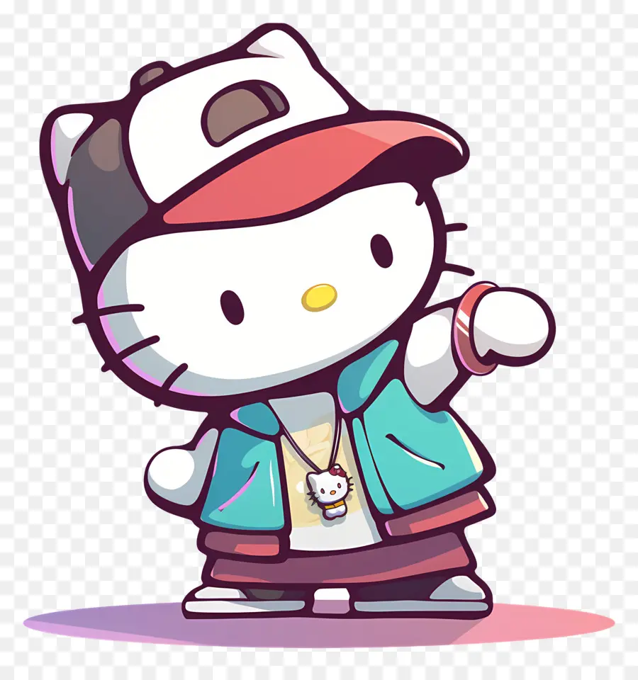 Bonjour Kitty，Chat De Dessin Animé En Tenue Hip Hop PNG