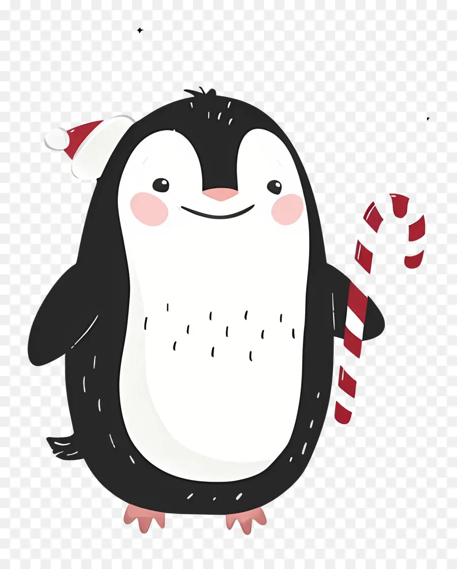 Pingouin De Noël，Pingouin Avec Canne En Bonbon PNG