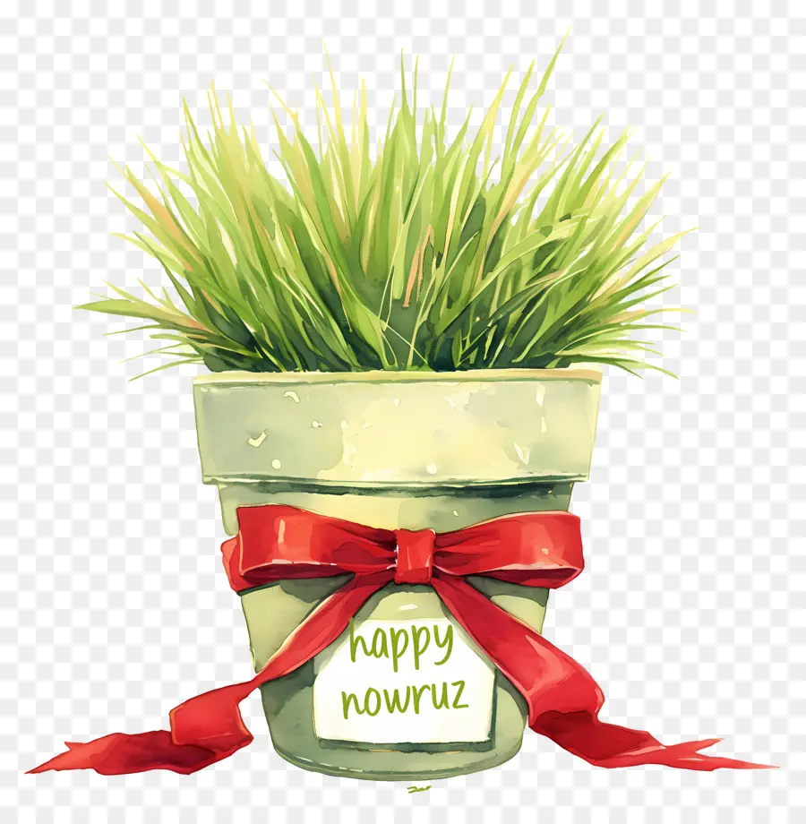 Joyeux Nowruz，Herbe Verte Avec Ruban Rouge PNG