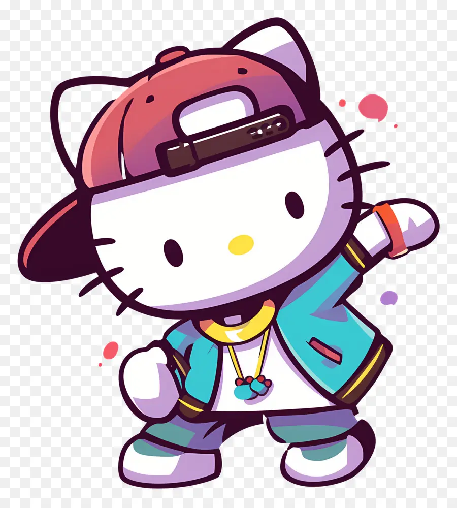 Bonjour Kitty，Chat De Dessin Animé En Tenue Hip Hop PNG