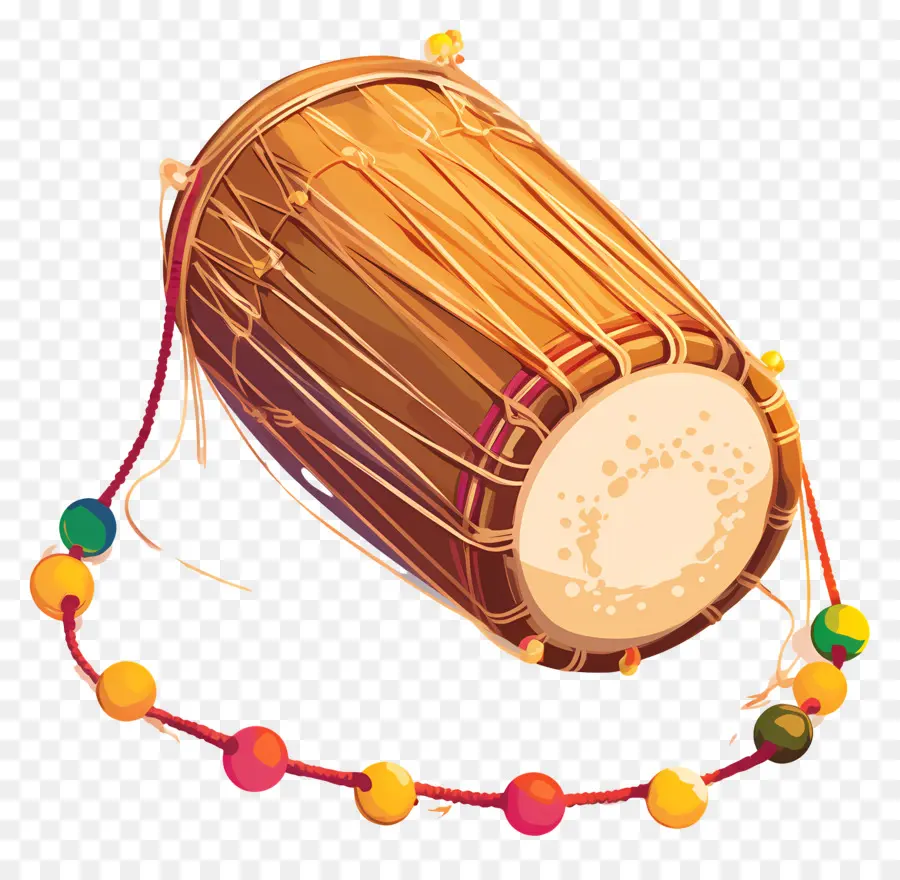 Dhol Lohri，Tambour Marron Avec Perles PNG