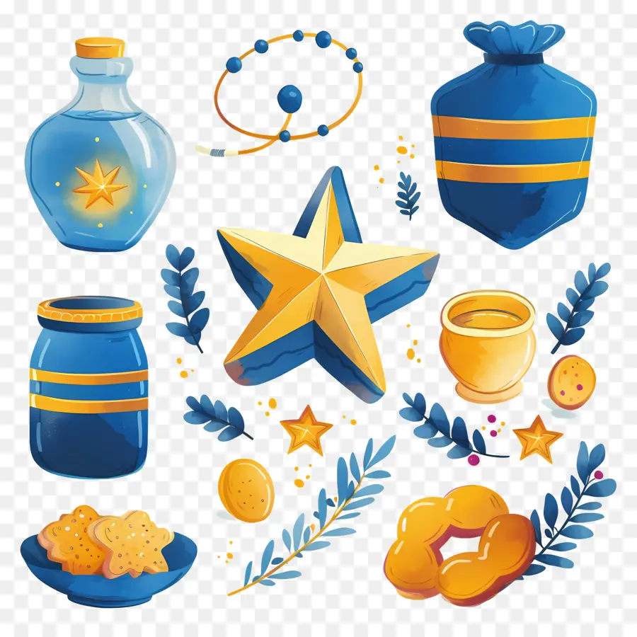 Décoration De Hanoukka，Objets Bleus Et Jaunes PNG