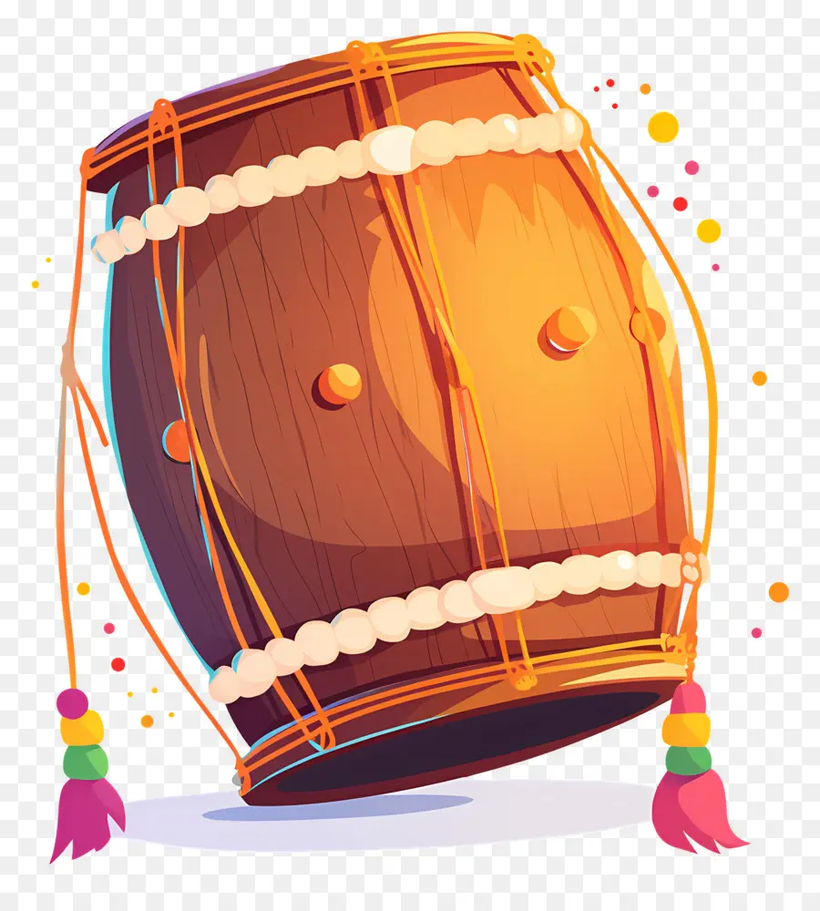 Dhol Lohri，Tambour Marron Avec Décorations PNG