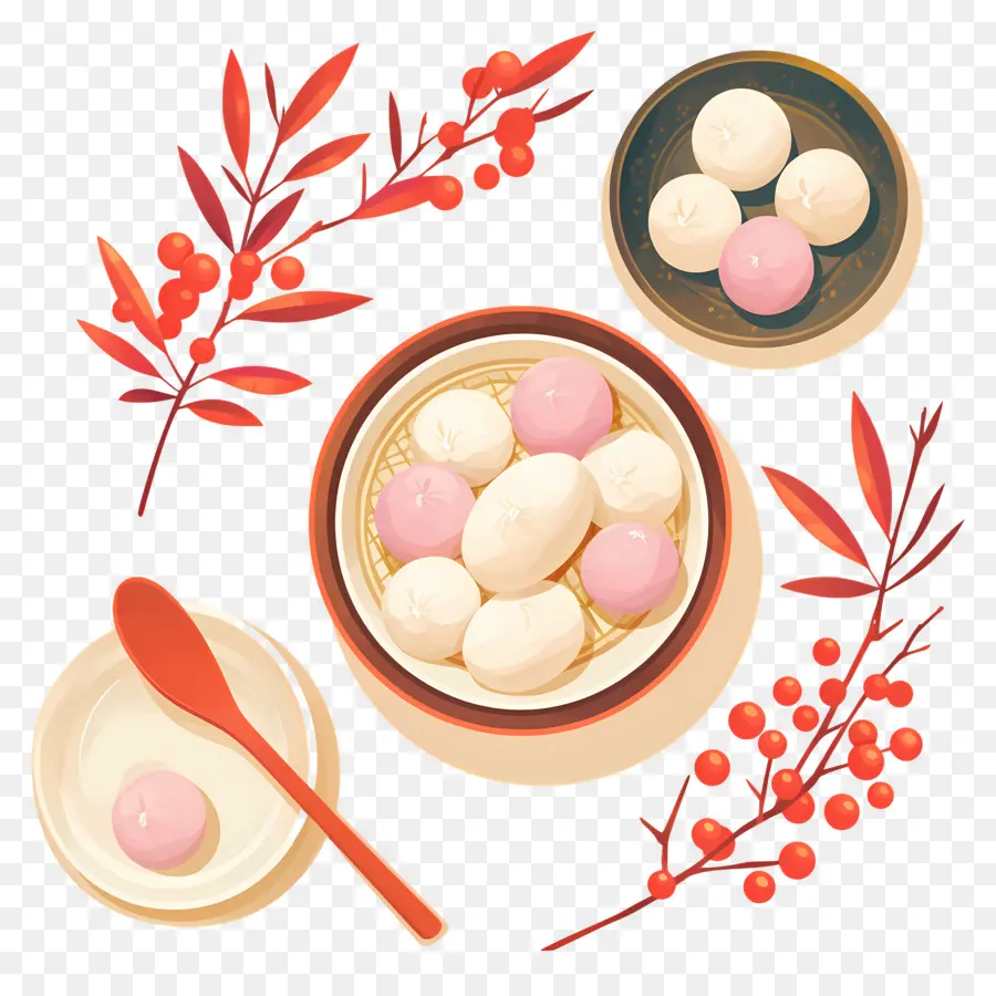 Dongzhi，Dumplings Roses Et Blancs PNG