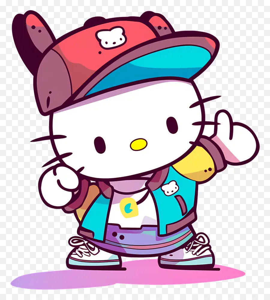 Bonjour Kitty，Chat De Dessin Animé En Tenue Hip Hop PNG