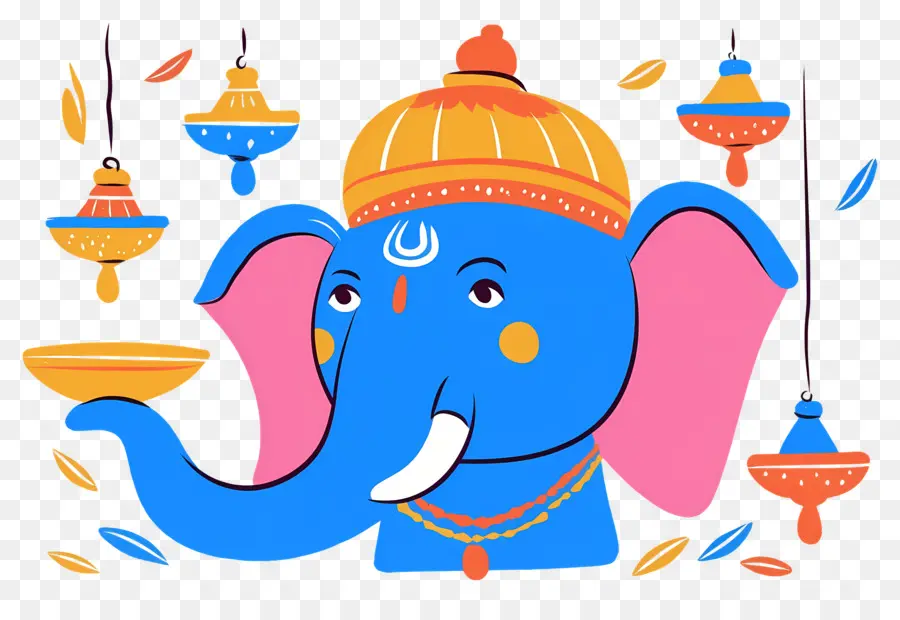 Ganesh Chaturthi，Tête D'éléphant Avec Lampes PNG